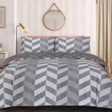 (ZigZag Grey, King) 4 Piece Complete Bedding Set Duvet Cover Rich Cotton Fitted Sheet & Pillow cases