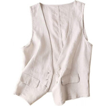 (Large, Beige) Womens Cotton Linen Vest Casual Loose V Neck Sleeveless Vests Jacket