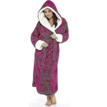 (3XL) Fleece Bathrobe Women Soft Dressing Gown Hooded Fluffy Towling Bath Robe