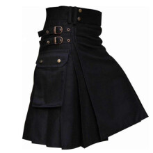 (XXXL) Men's New Summer Scottish Skirt Pocket Plaid Contrast Stitching Pleated Skirt Men's Short