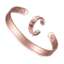 Magnetic Copper Bracelet and Ring Set for Women – 8mm Wide Adjustable Healing Jewelry