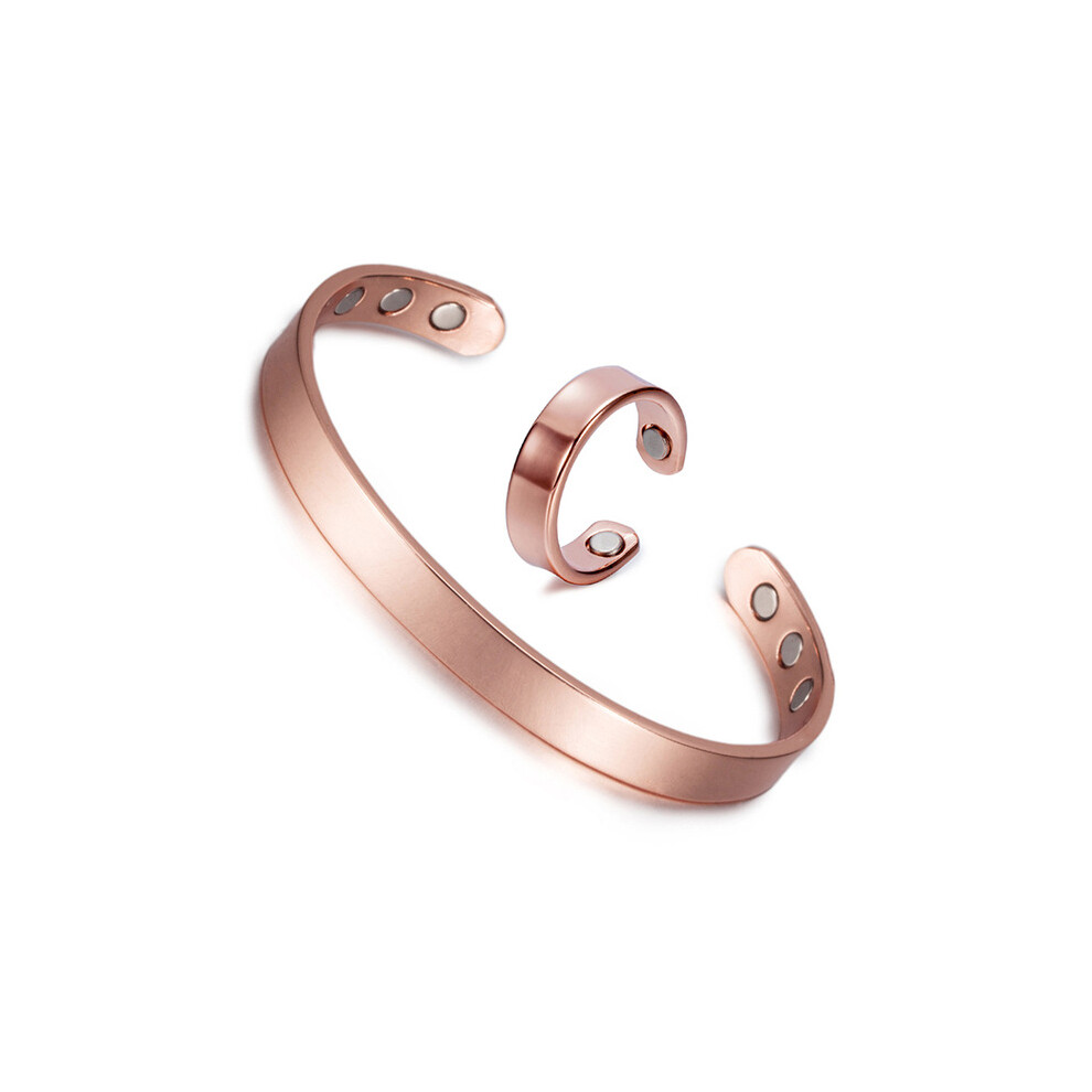 Magnetic Copper Bracelet and Ring Set for Women – 8mm Wide Adjustable Healing Jewelry