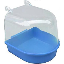 (As show, One size) Bassin d'eau semi-circulaire cage oiseaux en plastique pour petits animaux 13,5x13x13cm (13,5x13x13cm, bleu)