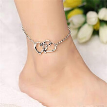(As show, One size) Bracelet de cheville pour femme 2 pices, bracelet de cheville double cur, bracelet de cheville pour femme simple et mignon, rglable 21 + 5 cm pour fem