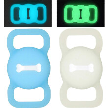 (As show, One size) 2 Pack Pet AirTag Holder for Apple Air Tag Bone Protector Pet Cat Dog Collar Chain AirTag Anti Lost Box (Luminous Blue and Green)