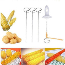 (As show, One size) Tornado potato spiral cutter stainless steel / white plastic 4 pieces