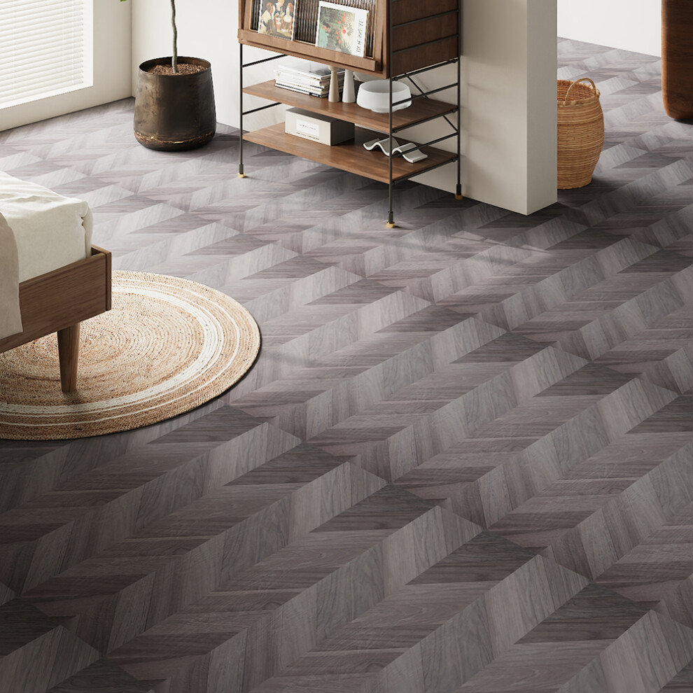 36Pcs Chevron Self-Adhesive PVC Flooring Planks, Grey