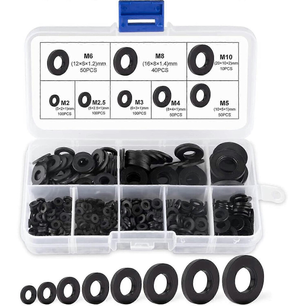(As Show, One Size) 500 Black Plastic Washers Mechanical Washer Assortment 4704245215521