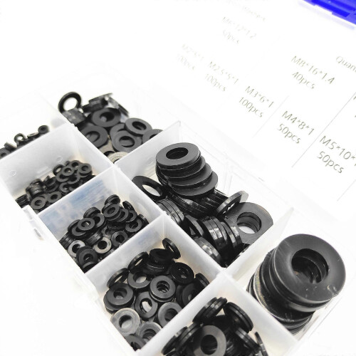 (As show, One size) 500 black plastic washers mechanical washer assortment 2