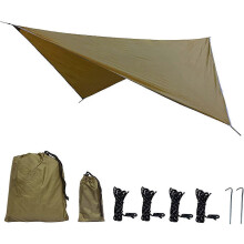 (As show, One size) Tarp Rain Cover Waterproof Tent Canopy Hiking Shelter Portable Beach Umbrella Canopy Anti UV for Outdoor Camping TrekkingLight Brown