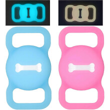 (As show, One size) 2 Pack Pet AirTag Holder for Apple Air Tag Bone Protector Pet Cat Dog Collar Chain AirTag Anti Lost Box (Blue and Bright Pink)