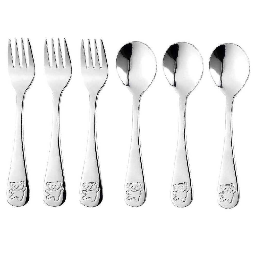 (As show, One size) 6 Piece Kids Silverware Toddler Stainless Steel Utensils Kids Cutlery Set Metal Fork and Spoon Set Kids Cutlery Set, 3 x Kids Fork