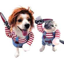 (As show, One size) Pet Deadly Doll Dog Costume Costume, pet supplies costumes cosplay halloween dog clothes, Halloween cos dog cat pet stripes funny overalls with knife