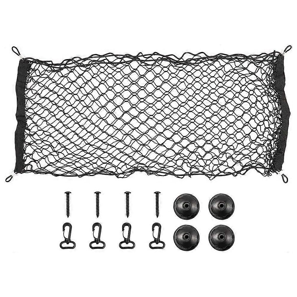 (As Show, One Size) Nylon Storage Net 90 X 40Cm Elastic Luggage Net Rear Trunk Organizer Protective Net For Car Van Truck Suv With 4 Hooks V7075 4704245225759