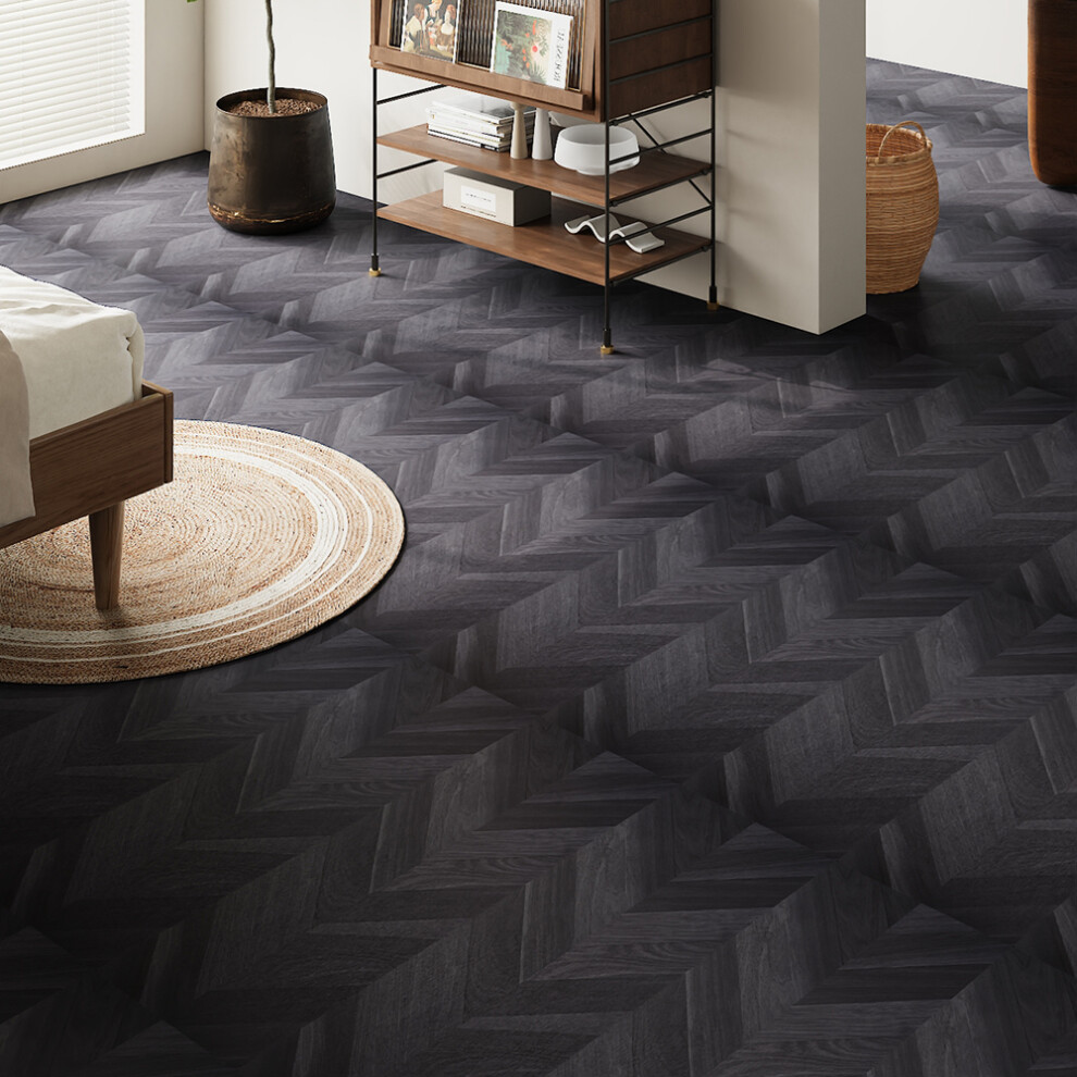 36Pcs Chevron Self-Adhesive PVC Flooring Planks, Dark Grey