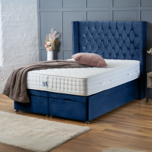 (Single-3ft (Without Mattress), Blue Plush) DOUBLE DIVAN OTTOMAN BED END LIFT UP STORAGE BED CHESTERFIELD 54"HEADBOARD+MATTRESS