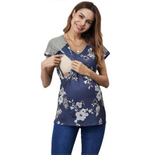 (As show, One size) Women's Maternity Shirts Nursing Tops Short Sleeve Tunic Maternity Henley T Shirt for Breastfeeding Pajamas XL