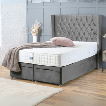 (Small Double-4ft (With Mattress), Grey Plush) DOUBLE DIVAN OTTOMAN BED END LIFT UP STORAGE BED CHESTERFIELD 54"HEADBOARD+MATTRESS