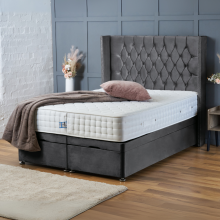 (Super King-6ft (Without Mattress), Steel Plush) DOUBLE DIVAN OTTOMAN BED END LIFT UP STORAGE BED CHESTERFIELD 54"HEADBOARD+MATTRESS