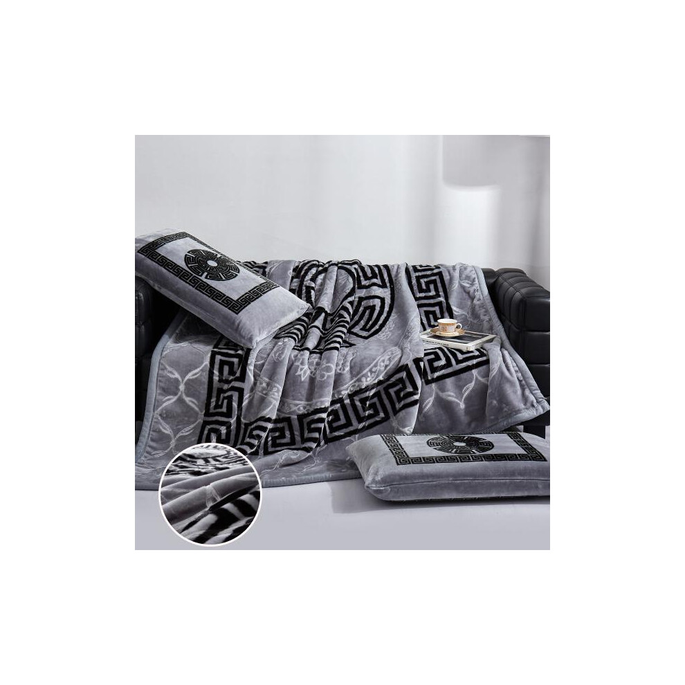 (Grey, Blanket & Pillowcase) Luxury Double Thickened Blanket, Bedspread, Durable, All Seasons, Queen Size 200x240cm | Regular Blanket or Blanket and Pillowcase Set