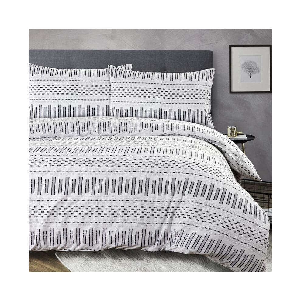 (Small Black Lines, Double) Luxury Bedding Single Bed Duvet Cover Set - Soft Breathable Polycotton Duvet Cover with matching pillow case - Bedding Quilt Cover Set