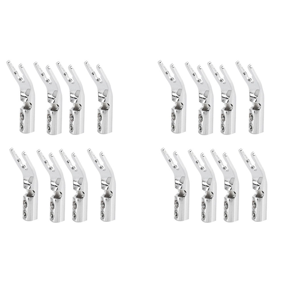 Screw Fork Hifi Speaker Spade Connector Plugs-Silver 4852133369297