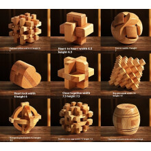 (9pcs-D, Adult) Large 6-10cm Wooden Burr Puzzles - 6 Level Brain Teasers from Kids to Adults - Premium Beechwood Stocking Filler Desk Decor Gift