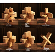 (6pcs-1, 3-6) Large 6-10cm Wooden Burr Puzzles - 6 Level Brain Teasers from Kids to Adults - Premium Beechwood Stocking Filler Desk Decor Gift