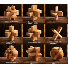 (9pcs-A, 3-6) Large 6-10cm Wooden Burr Puzzles - 6 Level Brain Teasers from Kids to Adults - Premium Beechwood Stocking Filler Desk Decor Gift