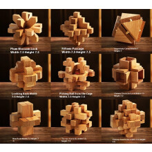 (9pcs-B, 7-12) Large 6-10cm Wooden Burr Puzzles - 6 Level Brain Teasers from Kids to Adults - Premium Beechwood Stocking Filler Desk Decor Gift
