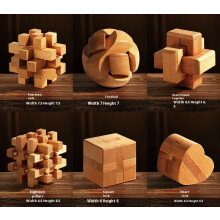 (6pcs-5, 15-17) Large 6-10cm Wooden Burr Puzzles - 6 Level Brain Teasers from Kids to Adults - Premium Beechwood Stocking Filler Desk Decor Gift