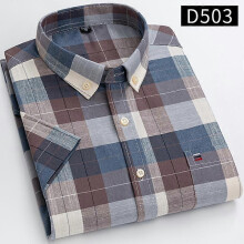 (38,grey)Classic Plaid Front Pocket Oxford Fabric Cotton Casual Short-sleeved Shirt