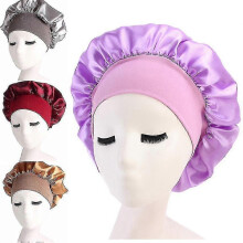 (As show, One size) Women Satin Solid Sleeping Hat Night Sleep Cap Hair Care Bonnet Nightcap For Women Men Unisex Cap Bonnet Multi-color Black