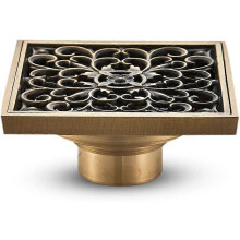 (As show, One size) Brass Bathroom Floor Drain - Antique Unique Carved Flower Square Shower Drain for Garden Toilet 10 * 10cm