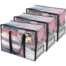 (As show, One size) 3pcs Transparent Clothes Storage Bag With Reinforced Handles, Quilt Storage Bag, Transparent Zipper Handbag