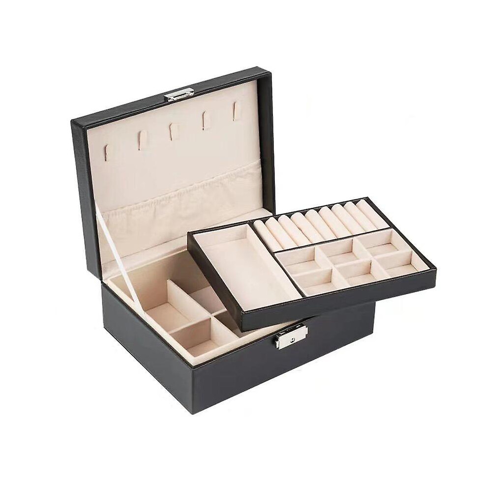 (As show, One size) Jewelry Box With 2 Trays For Necklace And Earrings Black-image-OPC-PHPCST7-NEW