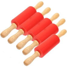 Dough Rolling Pin Baking Supplies for Kids Small Wooden Red 22.5x4cm 5Pcs