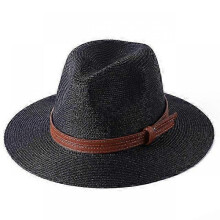 (59cm, Black01) 56-58-59-60CM New Natural Panama Soft Shaped Straw Hat Summer Women/Men Wide Brim Beach Sun Cap UV Protection Fedora Hat