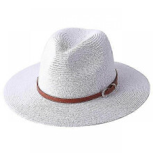 (60cm, white02) 56-58-59-60CM New Natural Panama Soft Shaped Straw Hat Summer Women/Men Wide Brim Beach Sun Cap UV Protection Fedora Hat