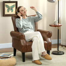 HOMCOM Upholstered Modern Accent Chair, Armchair with Wood Legs, Brown