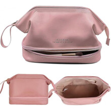 (Pink) Make -up bags for large -capacity travel, double -layer portable makeup bag, girls