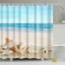 90X180cm Cloth Fabric Beach Shower Curtain Blue Ocean Scenery Shower Curtain, Seashell Starfish Tropical 3D Shower Curtains