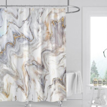 Shower Curtain Grey Gold Marble Grey Golden Cracked Lines Abstract Modern Texture Washable Fabric Bathroom Decor 72 X 72