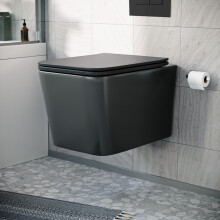 Nes Home Modern Matt Black Square Wall Hung Toilet Pan with Soft Close Seat