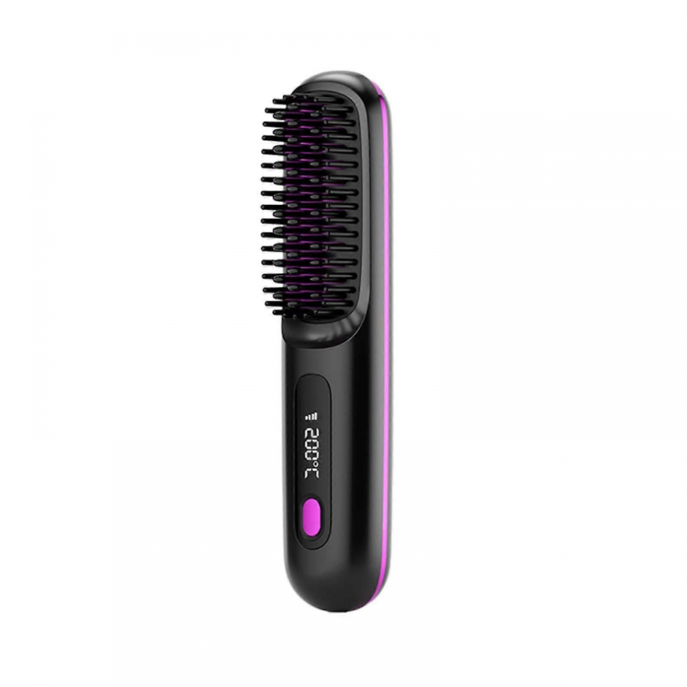 (Blackï¼Wireless Hair Straightener Brush Upgraded Portable Hair Straightener Brush For Women With Travel Size 2 In 1 Wireless Hair Straight