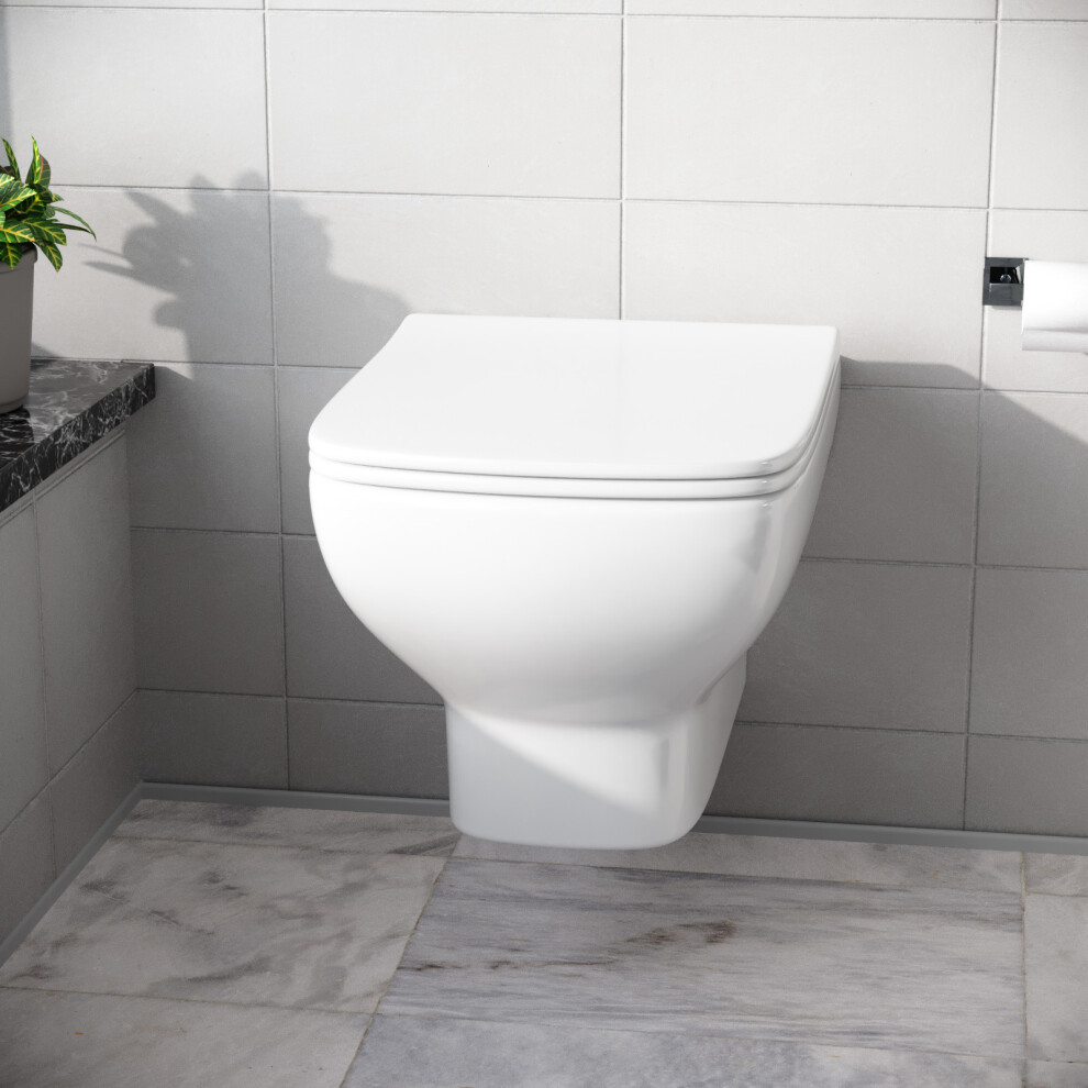 Nes Home Rimless Square Wall Hung Toilet Pan, Soft Close Toilet Seat