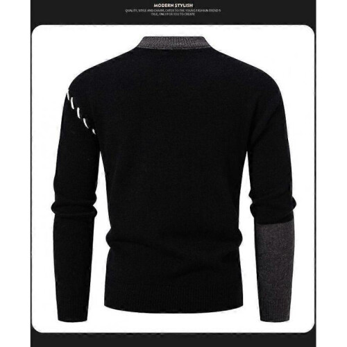 (2XL, Black) Crochet Sweaters for Men,Pullover Shirts Casual  Fall Winter Shirt 2