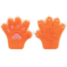 (L, Orange) Furry Fur Cat Wolf Fox Claws Golves Cosplay Costume Glove For Adult