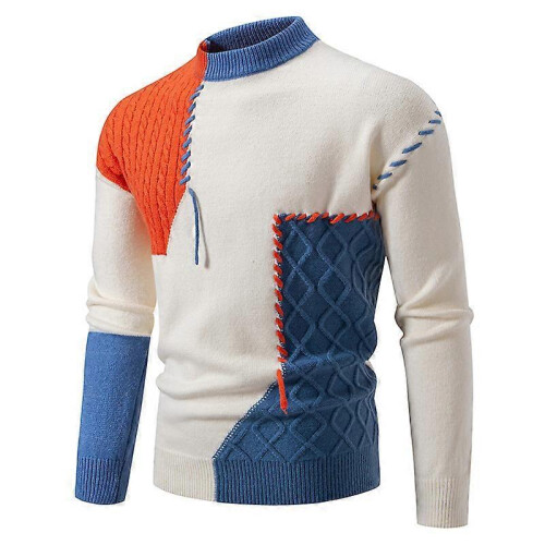 (3XL, Blue) Crochet Sweaters for Men,Pullover Shirts Casual  Fall Winter Shirt