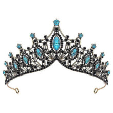 (Golden Lake Blue) Vintage Crystal Party Tiara, Elegant Crown for Girls' Events